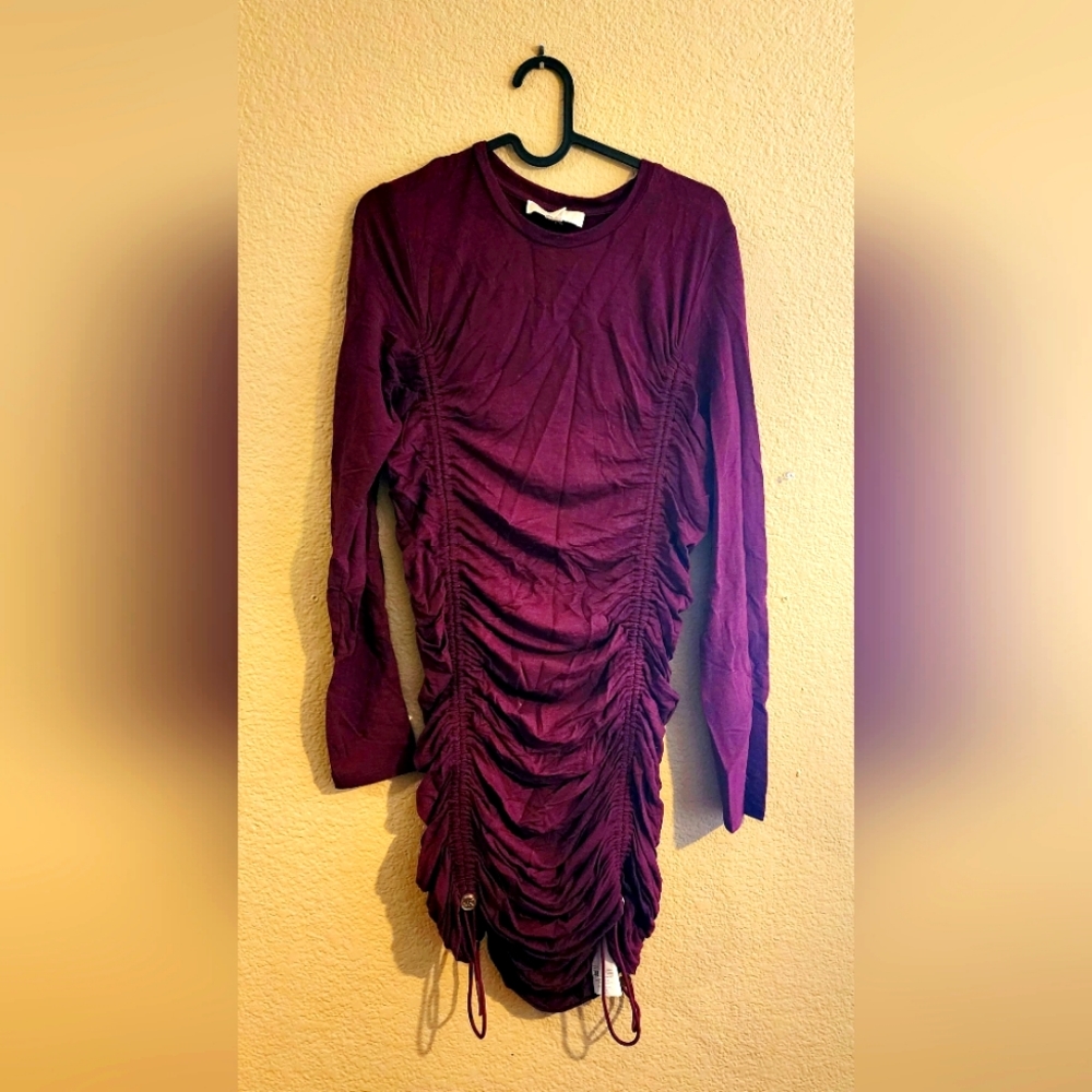 Michael Kors Burgundy Ruched Bodycon Dress